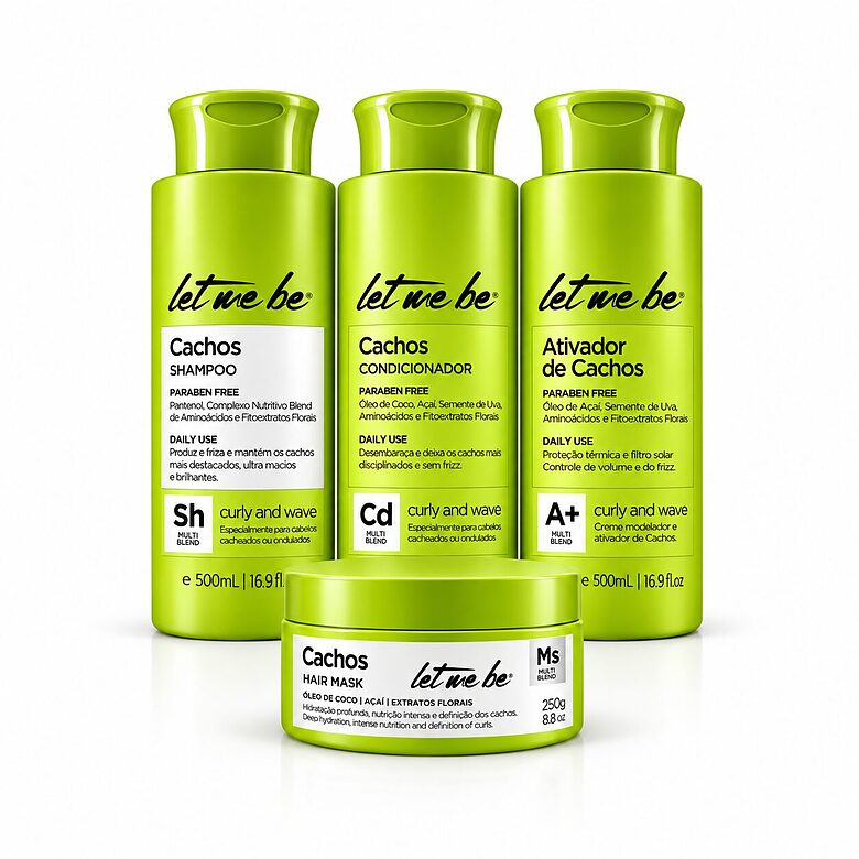 Garbanotų plaukų priežiūros rinkinys Cachos (šampūnas 500 ml + kondicionierius 500 ml + kaukė 250 g + garbanų aktyvatorius 500 ml), Let Me Be