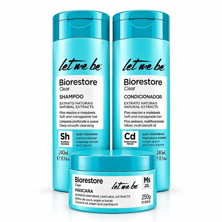 Biorestore plaukų priežiūros rinkinys – intensyviai drėkinantis (šampūnas 240 ml + kondicionierius 240 ml + kaukė 250 ml), Let Me Be