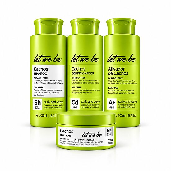 Garbanotų plaukų priežiūros rinkinys Cachos (šampūnas 500 ml + kondicionierius 500 ml + kaukė 250 g + garbanų aktyvatorius 500 ml), Let Me Be