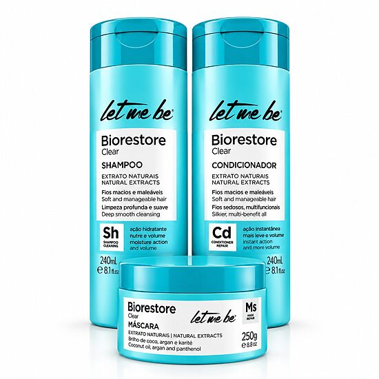Biorestore plaukų priežiūros rinkinys – intensyviai drėkinantis (šampūnas 240 ml + kondicionierius 240 ml + kaukė 250 ml), Let Me Be