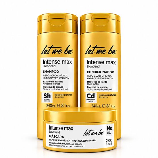 Intense Max – atkuriamasis plaukų priežiūros rinkinys (šampūnas 240 ml + kondicionierius 240 ml + kaukė 250 g), Let Me Be