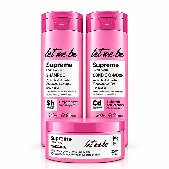 Supreme maitinamasis plaukų priežiūros rinkinys (šampūnas 240 ml + kondicionierius 240 ml + kaukė 250 g) — Let Me Be